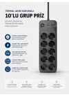 Mey İthalat® Termal Akım Korumalı USB Type-C Girişli 10lu Grup Priz 2500W Güç Kapasitesi