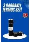 Mey İthalat® Termos Seti 3lü Bardak Seti Isı Dayanıklı Siyah Paslanmaz Çelik Vakumlu