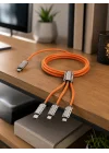 Mey İthalat® USB Type-C, Lightning ve Micro USB Uyumlu 3ü 1 Arada Hızlı Şarj Kablosu