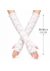 Mey İthalat® Uzun Zarif Dantel Eldiven Parmaksız Beyaz 35 cm