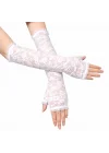 Mey İthalat® Uzun Zarif Dantel Eldiven Parmaksız Beyaz 35 cm