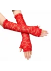Mey İthalat® Uzun Zarif Dantel Eldiven Parmaksız Kırmızı 35 cm