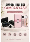 Mey İthalat® Wireless Şarjlı Pembe Akıllı Saat ve Kablosuz Bluetooth Kulaklık Dokunmatik Kontrol