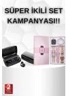 Mey İthalat® Wireless Şarjlı Pembe Akıllı Saat ve Kablosuz Bluetooth Kulaklık Dokunmatik Kontrol