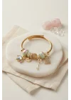 Mey İthalat® Yeşil Kalp Model Gold Renk Charmlı Bileklik