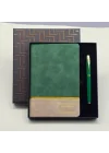 Mey İthalat® Yeşil Şeritli Defter Ve Yeşil Metal Kalem Set