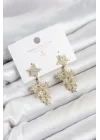 Mey İthalat® Yıldız Model Gold Renk Zirkon Taşlı Küpe
