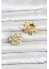Mey İthalat® Zirkon Taşlı Çiçek Model Düğme veya Manşet Broşu