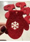 Mini Tasarım Atölyem Kırmızı Keçe Eldiven Yılbaşı Ağacı Süsü Kırmızı