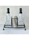 Mutfak Sabun Ve Deterjan Dispenser Seti Demir Çiftli Pompa Ve Sünger Standı 500 Ml Siyah