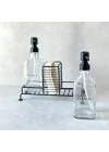 Mutfak Sabun Ve Deterjan Dispenser Seti Demir Çiftli Pompa Ve Sünger Standı 500 Ml Siyah