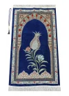 Osmanlı Kemer Mihraplı Lale Motifli Şönil Seccade Lacivert