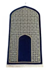 Oval Mihrap Desenli Püsküllü Lüks Şönil Seccade Lacivert