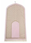 Oval Mihrap Desenli Püsküllü Lüks Şönil Seccade Pembe
