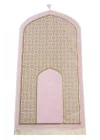 Oval Mihrap Desenli Püsküllü Lüks Şönil Seccade Pembe