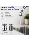 Paslanmaz Çelik Ayarlanabilir Musluk Ucu 2’li Set – Dış Montaj (Dış Giriş) Perlatör Başlığı, 360° Döner Su Tasarruflu Filtre Aparatı, Sıçrama Önleyici, Mutfak ve Banyo Uyumlu.