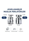 Paslanmaz Çelik Ayarlanabilir Musluk Ucu 2’li Set – Dış Montaj (Dış Giriş) Perlatör Başlığı, 360° Döner Su Tasarruflu Filtre Aparatı, Sıçrama Önleyici, Mutfak ve Banyo Uyumlu.