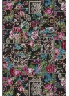 Pelangi Patchwork Gül Desenli Halı, Siyah-Mavi 80 x 400
