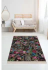 Pelangi Patchwork Gül Desenli Halı, Siyah-Mavi 80 x 400
