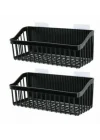 Plastik Banyo ve Mutfak Organizeri, Siyah, Yapışkan Askılıklı, Duvara Monte, 7x10x26 cm, 2li Set