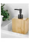 Premium Doğal Bambu Sıvı Sabunluk - Pompalı Ahşap Kare Sabun Dağıtıcı, Banyo ve Mutfak Tezgâh Üstü Lüks Sıvı Sabun Şişesi