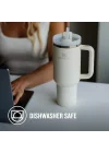 Quencher H2.0 FlowState Pipetli Termos Bardak 1.18 Litre - Krem | Paslanmaz Çelik | Termo Conserva el Frío 11 Saat - Frost 48 Horas - Şişe Su Paslanmaz Çelik - Termal Bardak BPA içermez