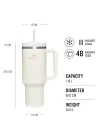Quencher H2.0 FlowState Pipetli Termos Bardak 1.18 Litre - Krem | Paslanmaz Çelik | Termo Conserva el Frío 11 Saat - Frost 48 Horas - Şişe Su Paslanmaz Çelik - Termal Bardak BPA içermez