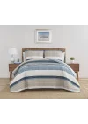 Ridgeport Collection | Quilt Set - 100% Cotton, Reversible, All Season Bedding, Includes Matching Shams, Queen, Blue