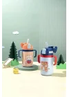 Rovco 400ml Silikon Pipetli Sevimli Ayıcıklı Boyun Askılı Bebek Kulplu Paslanmaz Çelik Termos (Turuncu)