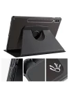 Samsung Galaxy Tab S9 FE Plus/S10 Plus/S9 Plus ile uyumlu Kılıf Termik Kalem Bölmeli Dönebilen Standlı Case Siyah