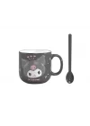 Sanrio Lisanslı Kabartmalı Seramik Kaşıklı Kupa (450mL)(Kuromi)