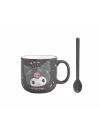 Sanrio Lisanslı Kabartmalı Seramik Kaşıklı Kupa (450mL)(Kuromi)