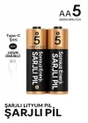 Şarjlı Kalın Kalem Pil AA Şarj Edilebilir Pil 1.5V 2800mWh Lityum-İon Kalın Pil AA 5 Type-C Şarjlı (AA, Her Paket, 2)