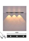 Sensörlü Şarjlı 3 Farklı Işık Renkli Dimmerli 40cm Siyah Cata Bella Ultra Slim Kabin Led