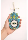 Seramik Nazar Duvar Süsü – Fatma Eli (Hamsa) | 13 cm El Yapımı | Kapı Girişi & Salon Dekoru | Anlamlı Hediye