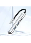 Ses Kartlı USB Hub Çoklayıcı Adaptör 4 in 1 Ses Kartlı USB/Type-c To USB 3.0, USB C ve 3.5mm Jak Çıkışlı Macbook Uyumlu Çevirici Adaptör Çok Portlu Çoklayıcı 4in1 USB HUB Gümüş Renk ZR615