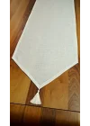 Simli Keten Runner Püsküllü, Kırık Beyaz, 45x150cm