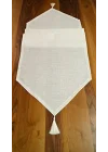 Simli Keten Runner Püsküllü, Kırık Beyaz, 45x150cm