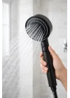 Siyah Pervaneli Turbo Duş Başlığı, 5 Akış Modlu Aç Kapa Kontrollü Yüksek Basınçlı Su Tasarruflu Masaj Etkili Modern Banyo El Duşu Standart Hortum Uyumlu