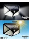 Solar LED Bahçe Lambası, 100 LED Hareket Sensörlü 13x9x5 cm, 3 Modlu Güneş Enerjili Solar Lamba, Dış Mekan Aydınlatma, Duvar Montajlı