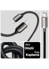 Super-C Serisi 66 Watt Gücünde PD Type-C Hızlı Şarj ve Data Kablosu 100 Cm Uzunluk Kopmaz Örgü Materyal ve Çinko Alaşım Metal Uçlar (66 Watt Ekransız)