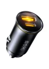 Superauto Araç İçi Şarjı, 2 Portlu PD 65W Type-C to Type-C, USB, Hızlı Şarj Çakmaklık Adaptörü, Siyah