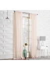 Tayla Ezilmiş Doku Yarı Şeffaf Çubuk Cep Perde Paneli, 127 cm x 213 cm, Pembe