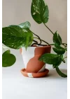 Terracotta Konik Saksı+Tabak • Bohem Beyaz (Orta)
