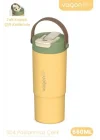 Tumbler Mug 660 ML Tek Kapak Çift Kullanım Pipetli Rahat İçim Kulplu Paslanmaz Çelik Termos 1102-660ML Sarı