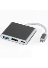 Type-c 3in1 Hdmi 4K Usb 3.0 Görüntü Veri Aktarımı Sağlar Usb Adaptör Notebook ve Macbook ile Uyumlu TC-23