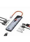 Type-C Docking Station 9 in 1 Çoklayıcı Hub DP ve HDTV 4K 60Hz Görüntü Aktarımı 1000Mbps Ethernet USB 3.0 Port SD TF Kart Okuyucu PD Destekli Çoklu Bağlantı Adaptörü | ZR1253