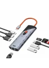 Type-C Docking Station 9 in 1 Çoklayıcı Hub DP ve HDTV 4K 60Hz Görüntü Aktarımı 1000Mbps Ethernet USB 3.0 Port SD TF Kart Okuyucu PD Destekli Çoklu Bağlantı Adaptörü | ZR1253