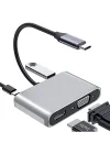 Type-C Hdmi Vga Usb 3.0 Type 4in1 Video Dönüştürücü Veri Aktarıcı Usb Adaptör Notebook ve Macbook ile Uyumlu Gri TC-26