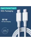 Type-C Pd Kablo 100 Cm Şarj ve Data Kablosu 60W 3.4 Amper Hızlı Şarj Kablosu Usb C to usb c